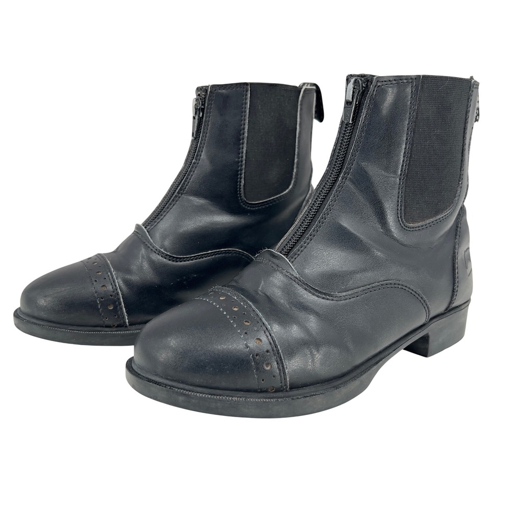 Riding Sport Dover Saddlery Kids 4 Black Leather Paddock Boots Zip Front